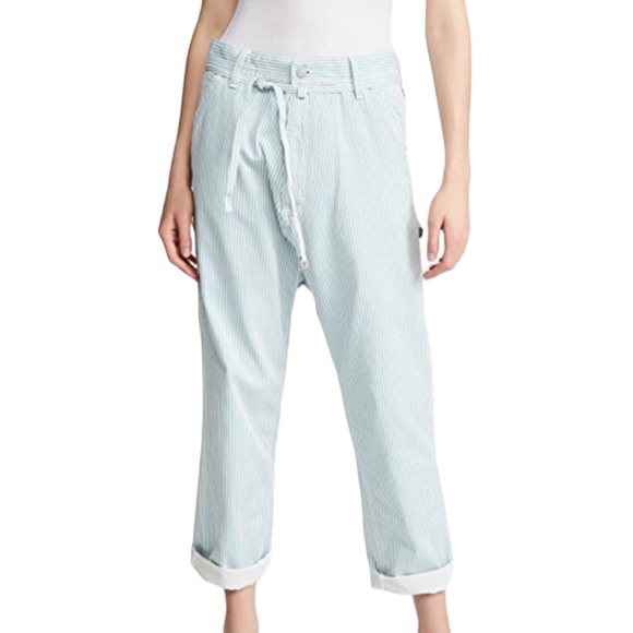 Denimist Carpenter Drop Pants 100% Cotton Blue Stripe Size 25 - Picture 3 of 12